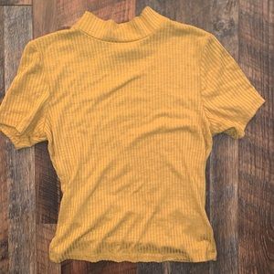 Mustard High Nech Short- Sleeve Shirt.